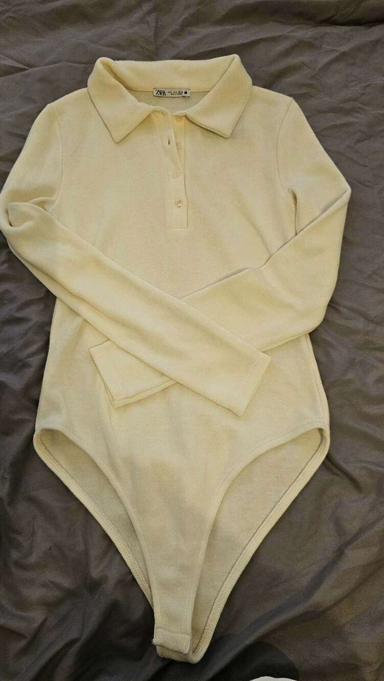 Zara Long Sleeve Polo Knit Bodysuit Ecru Size S